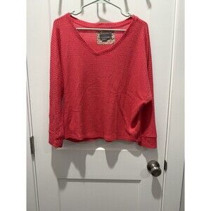 ANTHROPOLOGIE Women's Size S 3/4 Dolman Sleeve Waffle Knit Thermal Top Coral